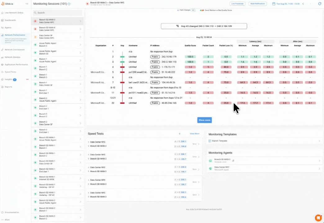 Obkio analyze network performance session