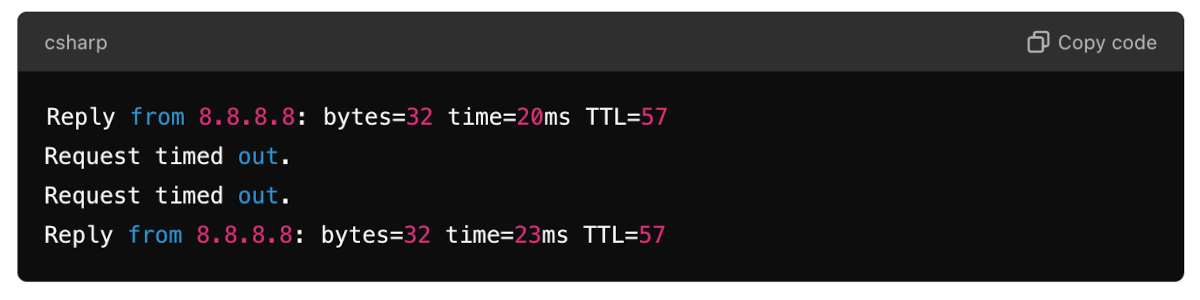 how to identify network drops with Ping example