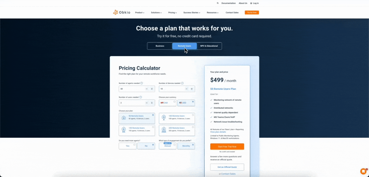 Obkio Remote Network Monitoring Pricing Plans