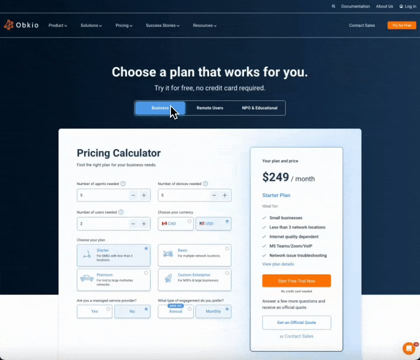 Obkio Network Internet Monitoring Pricing Plans