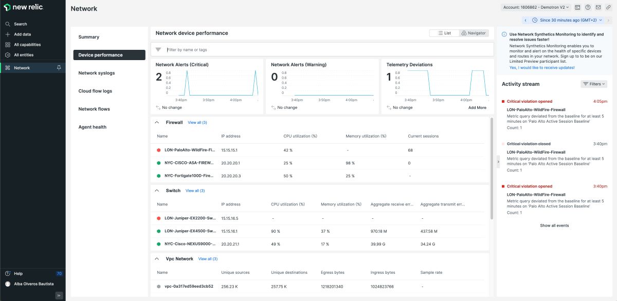new relic network connection monitoring tools screenshot 1