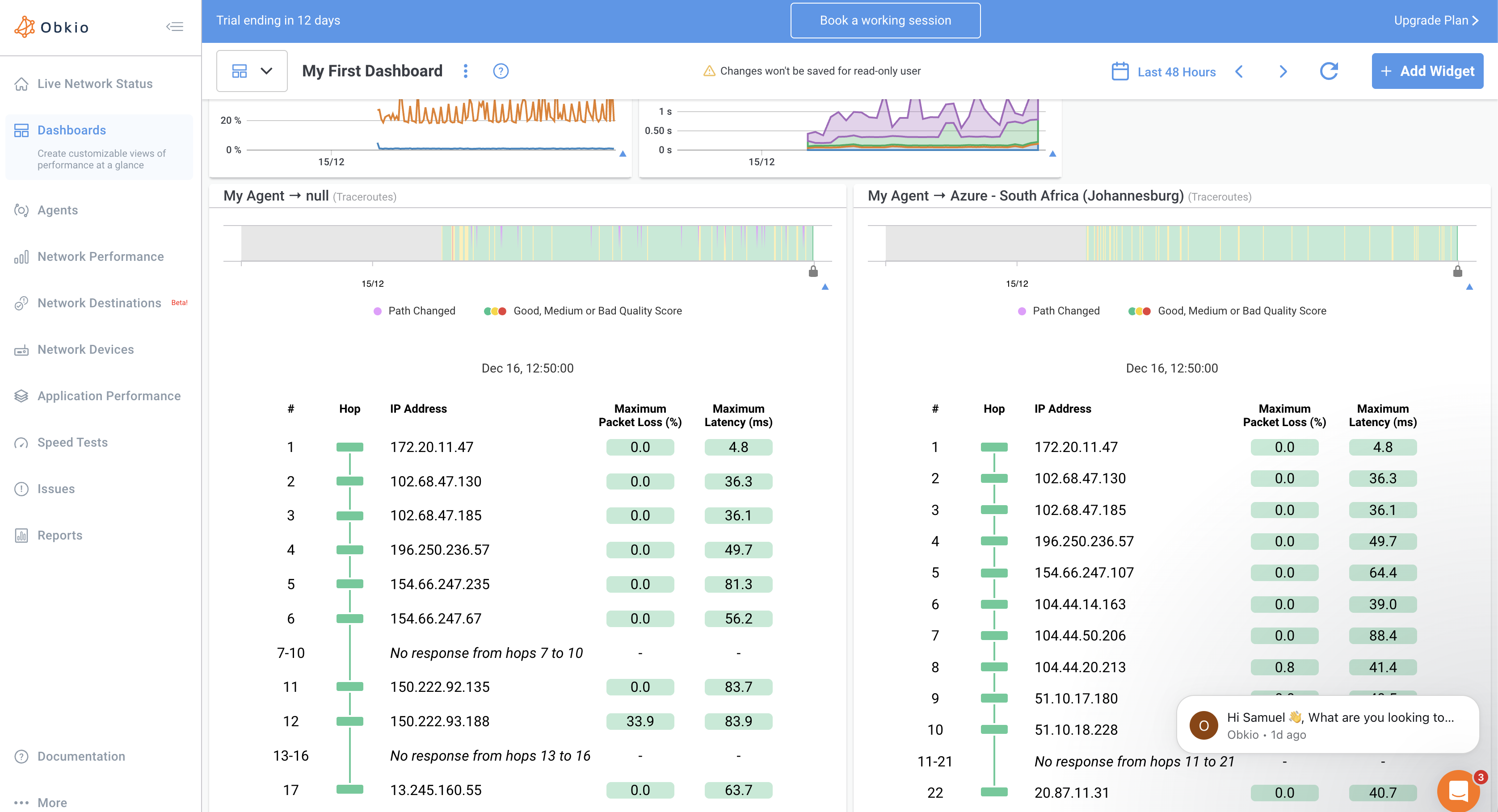 Obkio Default Dashboard - Traceroutes