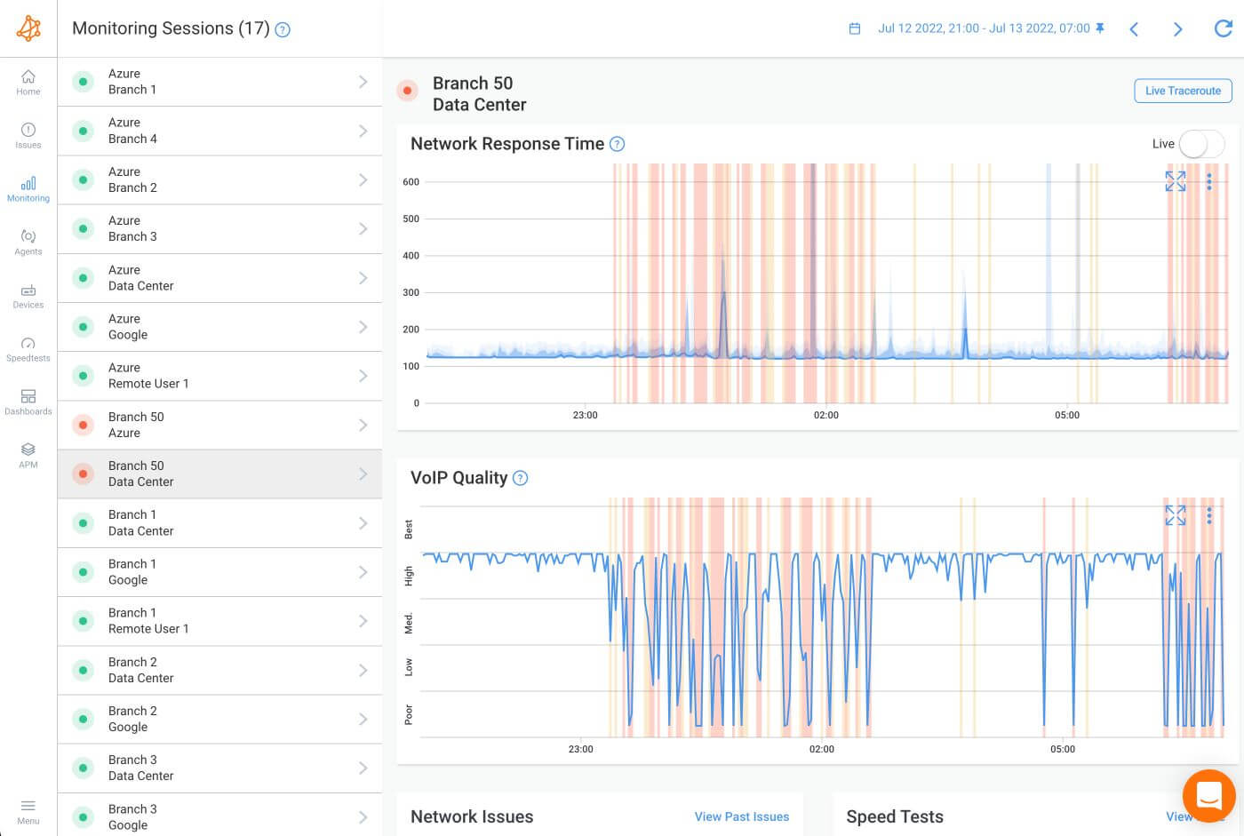 Obkio Network Performance Monitoring Tool Network Session Page